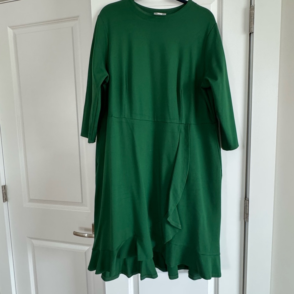J. Jill Emerald Green Ruffle-Hem Casual Dress